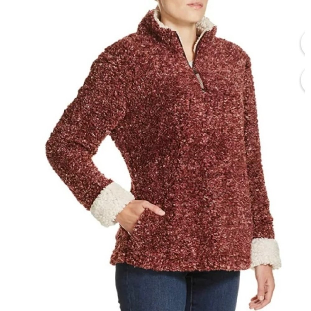 Weatherproof Vintage Women's Frosty Tipped Sherpa Pullover, Wine